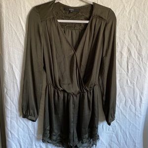 Olive green satin guess romper .